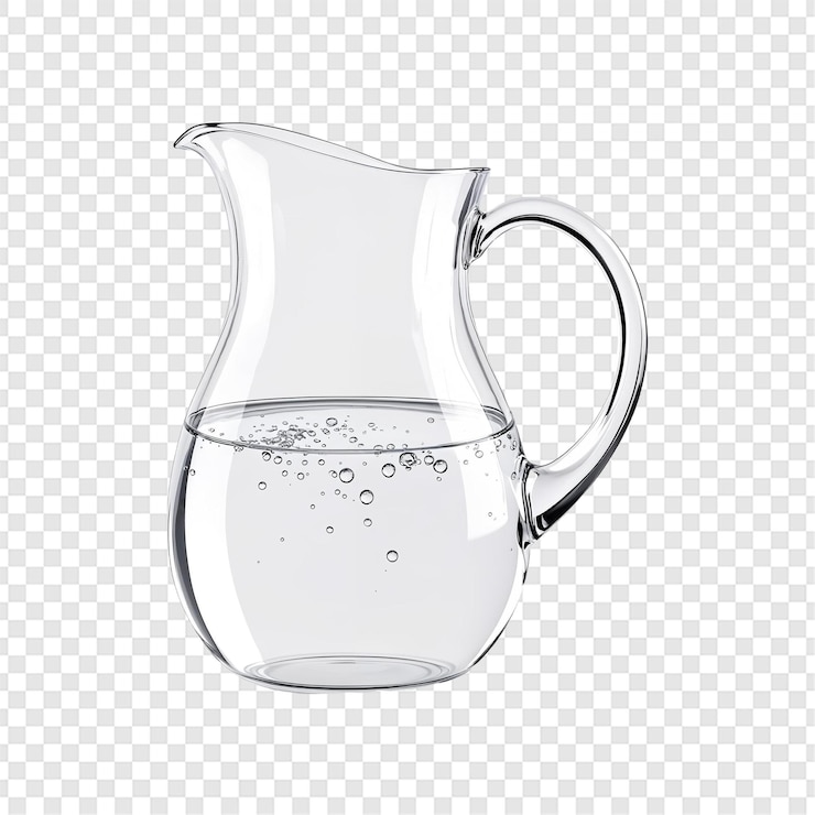 PSD glass pitcher clear water isolated on transparent background