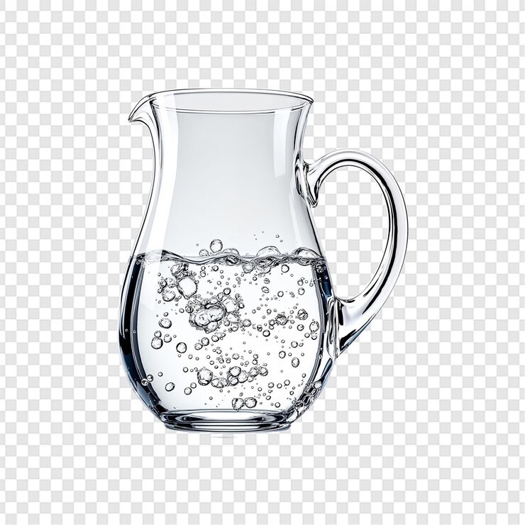 PSD glass pitcher clear water isolated on transparent background