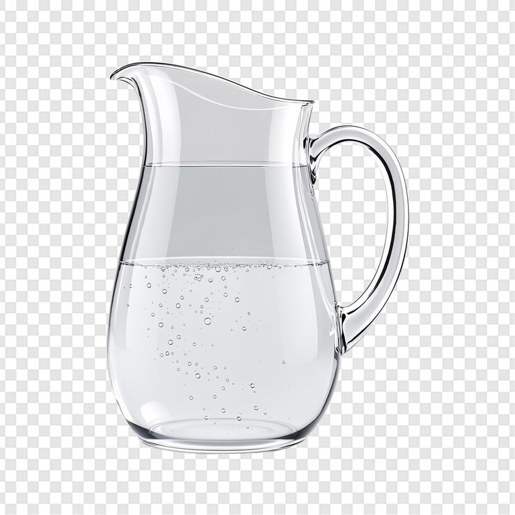 PSD glass pitcher clear water isolated on transparent background