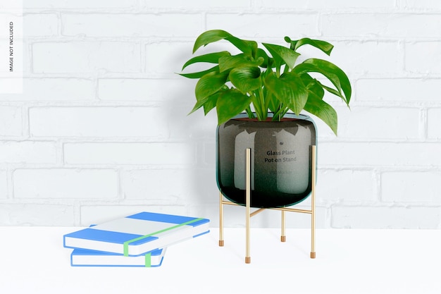 Glass plant pot on stand mockup, right view