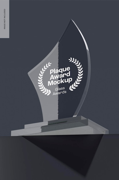 PSD glass plaque award mockup, low angle view