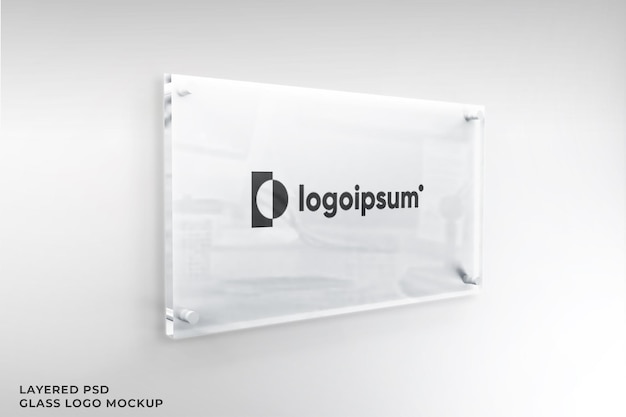 PSD glass plaque logo mockup