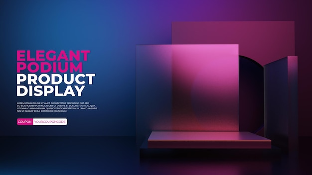 PSD glass podium with colorful lighting scene