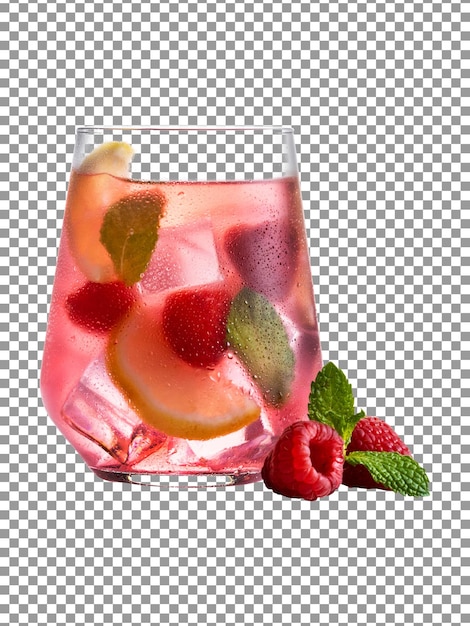 PSD glass of raspberry lemonade with a mint leaf on transparent background