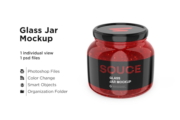 Glass Red Hot Sauce Jar in Shrink Sleeve Mockup