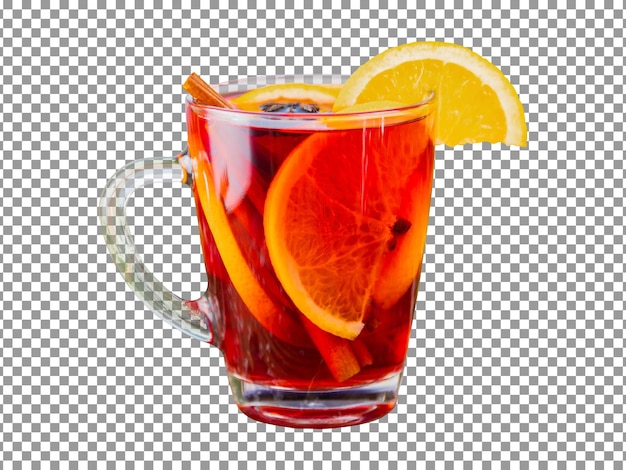 PSD a glass of red wine with orange slices on a transparent background.