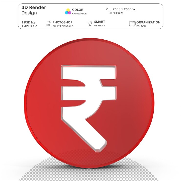 PSD glass rupee coin icon 3d modeling psd file indian rupee icon