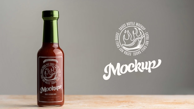 PSD glass sauce bottle mock-up design