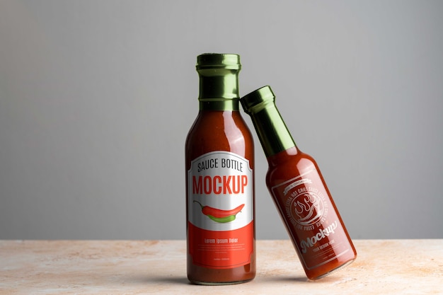 PSD glass sauce bottle mock-up design