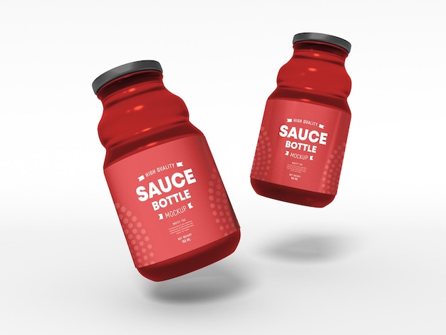 Mockup di imballaggio per bottiglie di salsa di vetro