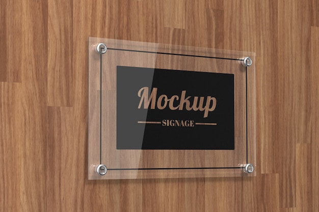 Glass sign logo mockup attached on  wall