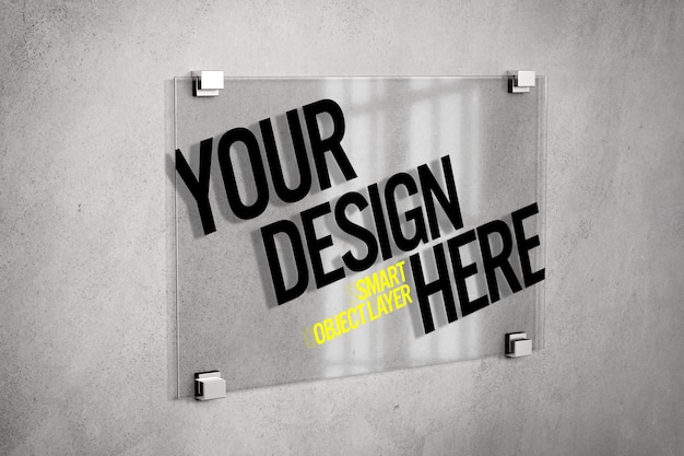 PSD glass sign on wall mockup