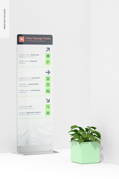 Mockup di totem per segnaletica in vetro, prospettiva