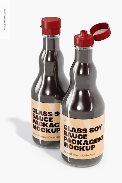 Glass soy sauce packaging mockup, perspective