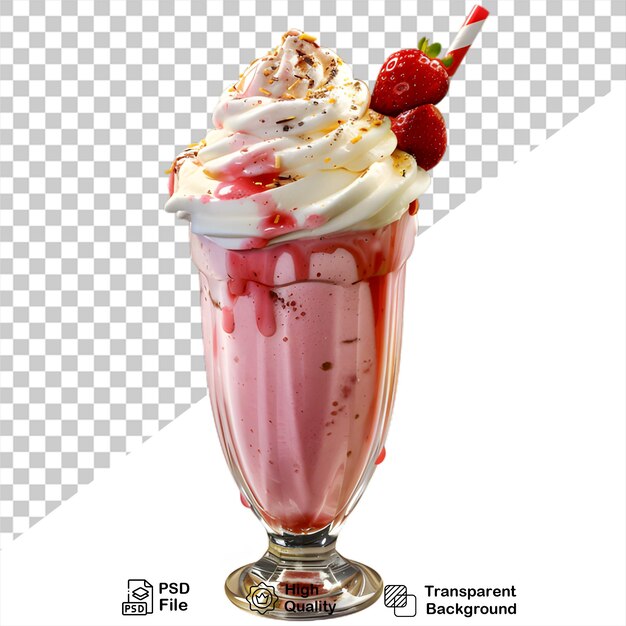 PSD a glass of strawberry milkshake with strawberries on top isolated on transparent background