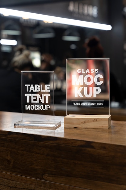 PSD glass table tent mockup design