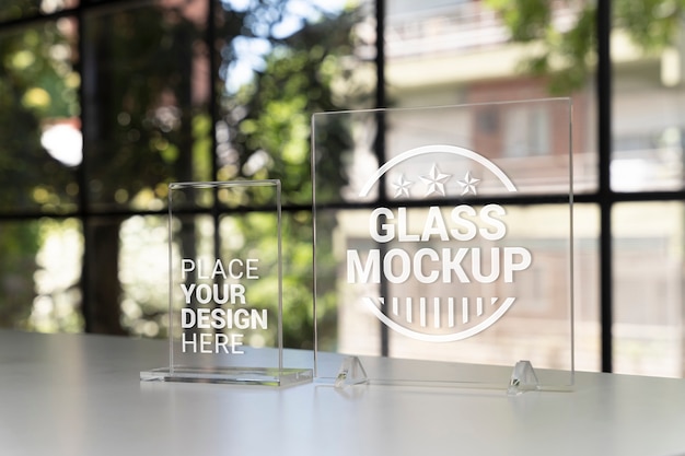 PSD glass table tent mockup design