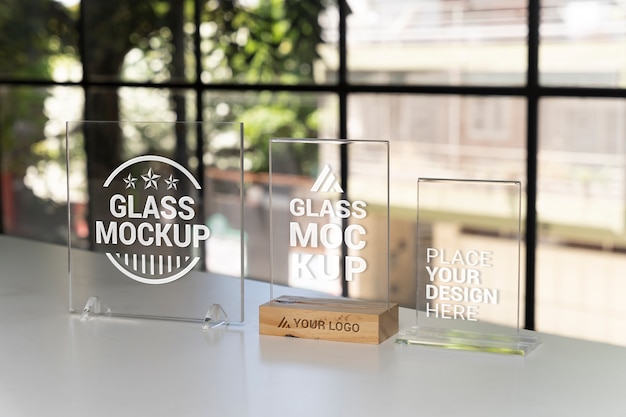 PSD glass table tent mockup design