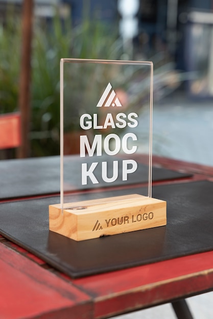 PSD glass table tent mockup design