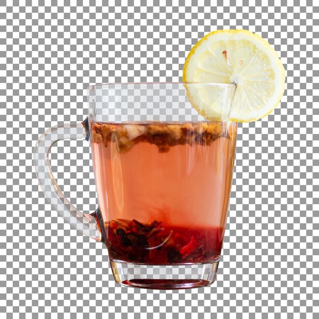 A glass of tea with a lemon on transparent background