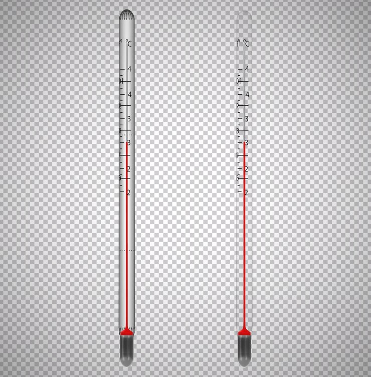 PSD a glass thermometer with a red line on a transparent background.