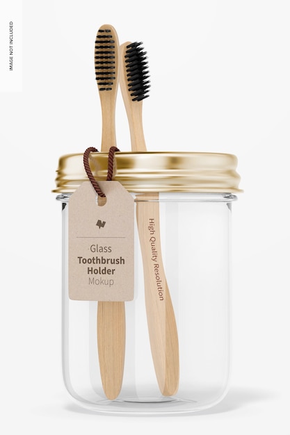 Glass toothbrush holder mockup, front view
