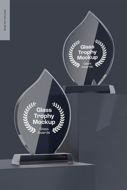 Glass trophies mockup, left and right view