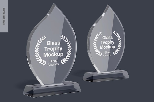 Glass trophies mockup, left view