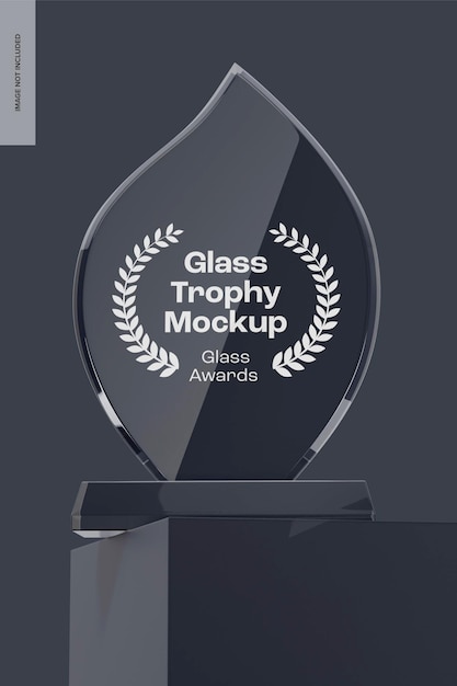 Glass trophy mockup, on podium