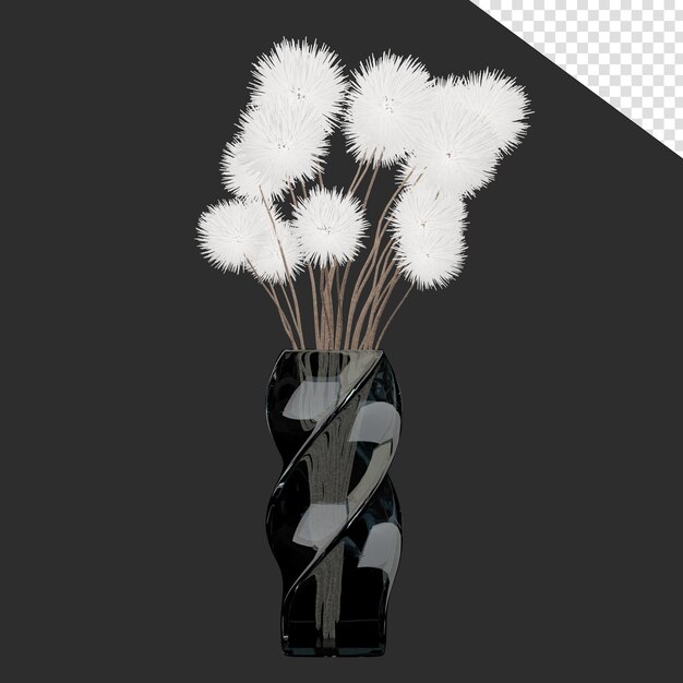 PSD glass vase with flowers 3d render