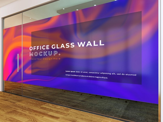 PSD glass wall decal mockup in office