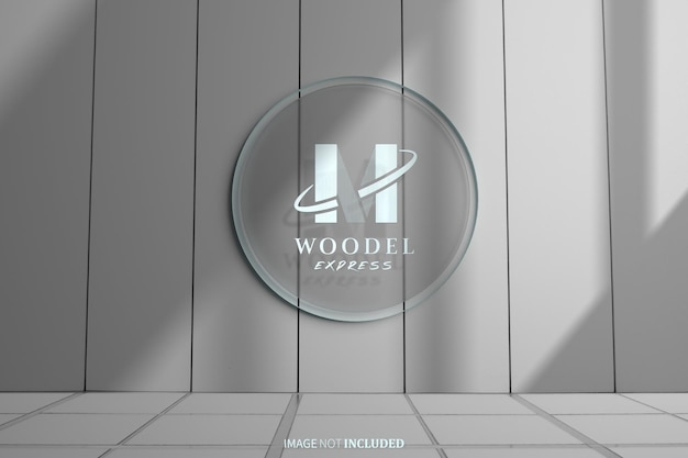 Glass wall white shadow logo mockup psd