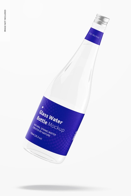 Glass water bottle mockup, falling