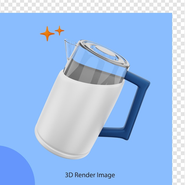 PSD glass water kettle kitchen icon 3d rendering