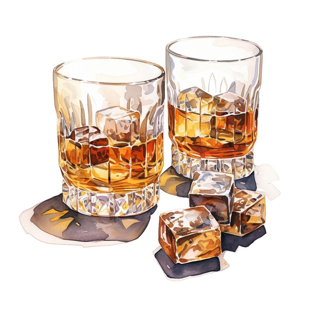 PSD glass whiskey op de rots tekening