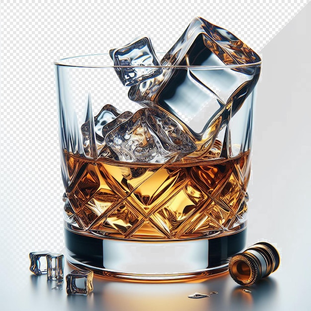 PSD a glass of whiskey with a bunch of diamonds ice cubes in it on transparent background