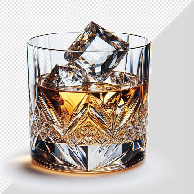 PSD a glass of whiskey with a bunch of diamonds ice cubes in it on transparent background