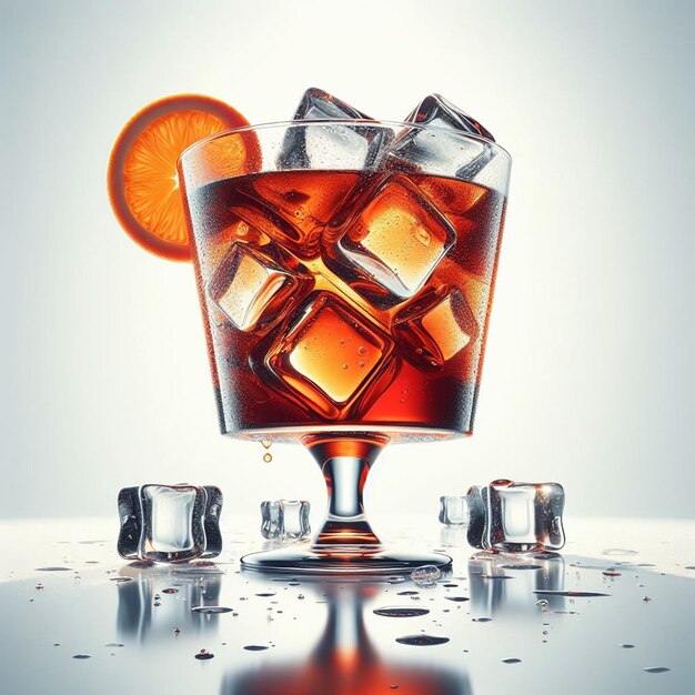 PSD a glass of whiskey with ice and ice cubes on the bottom