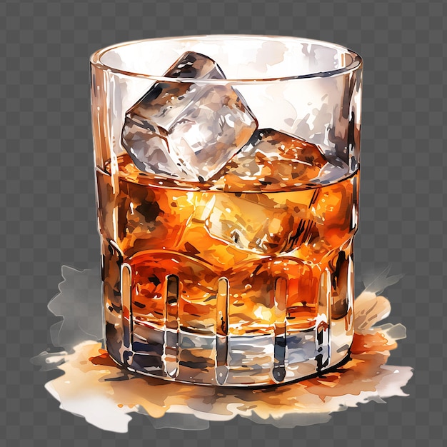 PSD a glass of whiskey with ice and ice on it