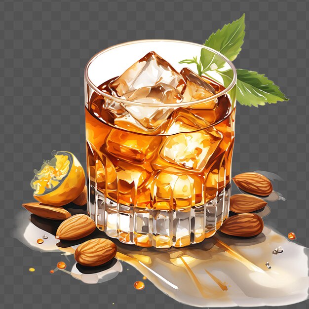 PSD a glass of whiskey with a lime and a glass of ice