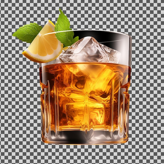 PSD a glass of whiskey with a lime and lime