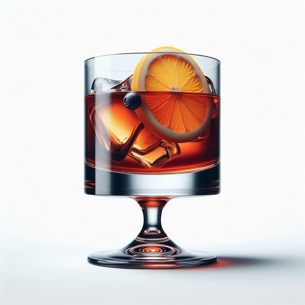 PSD a glass of whiskey with a slice of orange on it