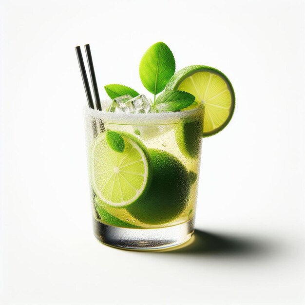 PSD a glass with limes and limes and a straw