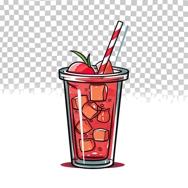 PSD glass with a straw soft drink drawn in a doodle style by hand vector isolated circuit decor element isolated on transparent background