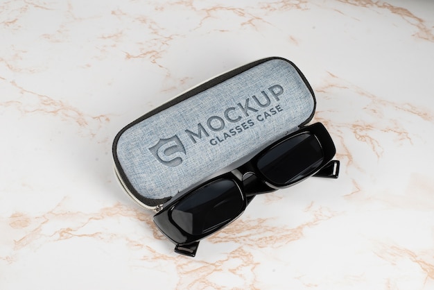 PSD glasses case mock-up with marble background