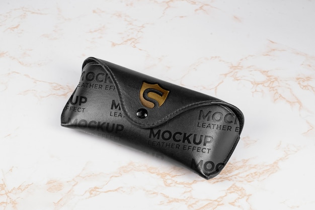 PSD glasses case mock-up with marble background