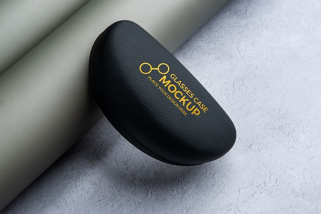 PSD glasses case with engraved text effect mock-up