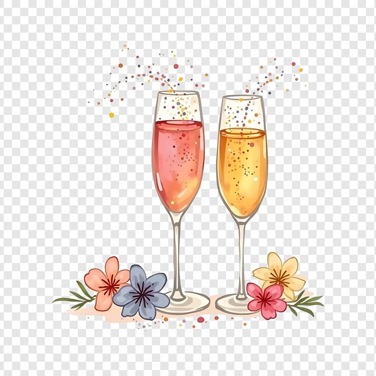 PSD glasses of champagne with flowers