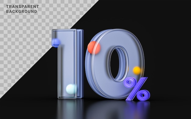 glassmorphism 10 percent discount coupon symbol 3d render banner online sale big offer promotion