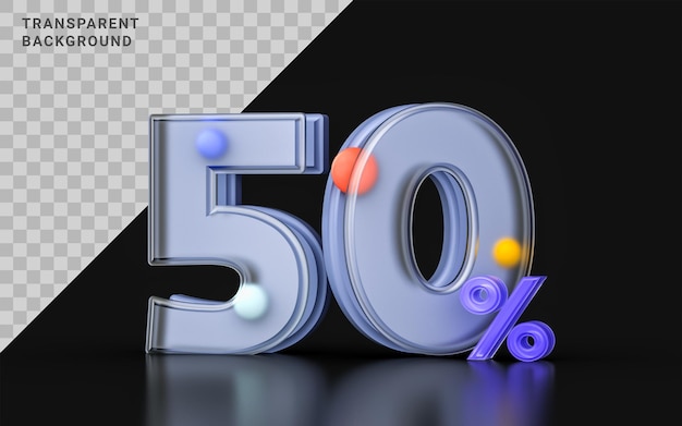 glassmorphism 50％割引クーポンシンボル3Dレンダリングバナーオンライン販売ビッグオファープロモーション
